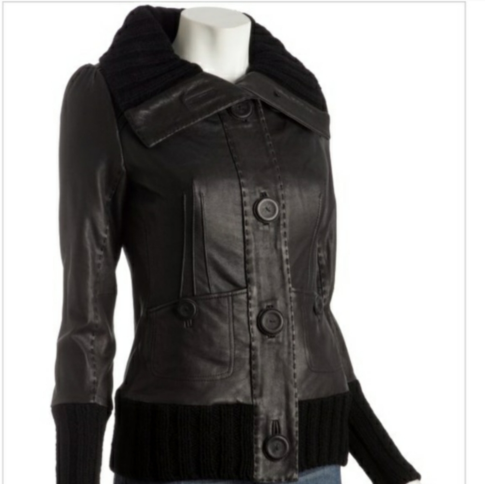 MACKAGE LAMB LEATHER hooded bomber jacket with RARE hood still attached XS